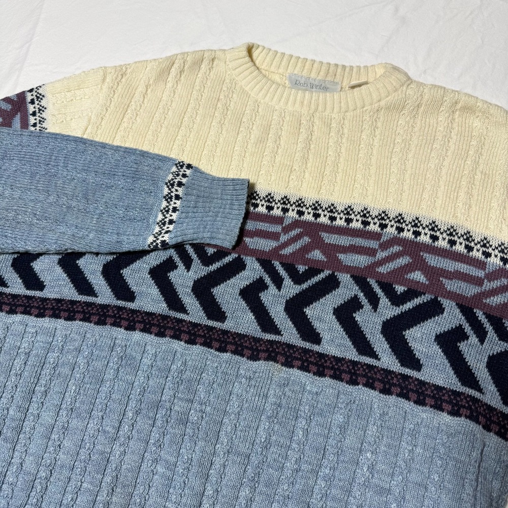 Vintage 90s Rob Winter Acrylic Pullover Sweater Womens XL Fair Isle Nordic Blue